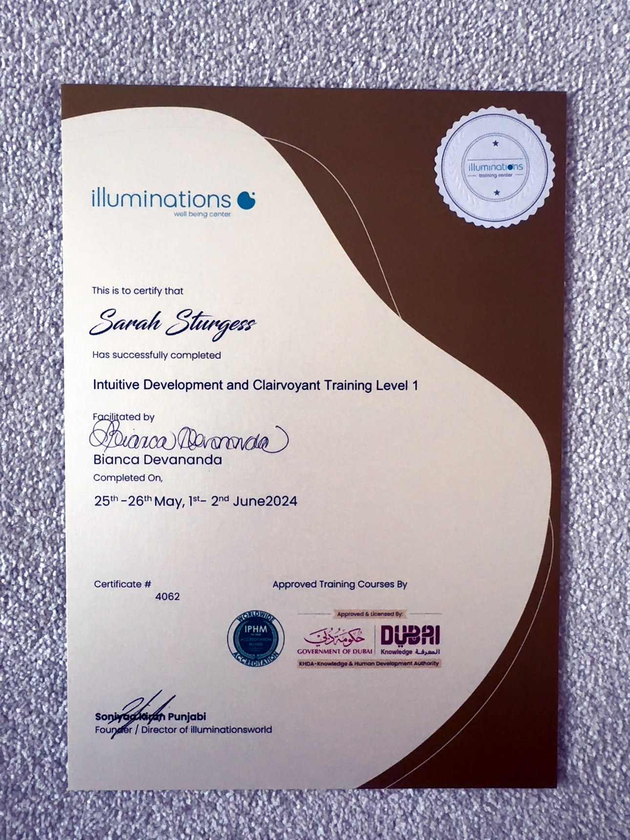 Intuitive Development & Clairvoyant Training — Level 1 certificate