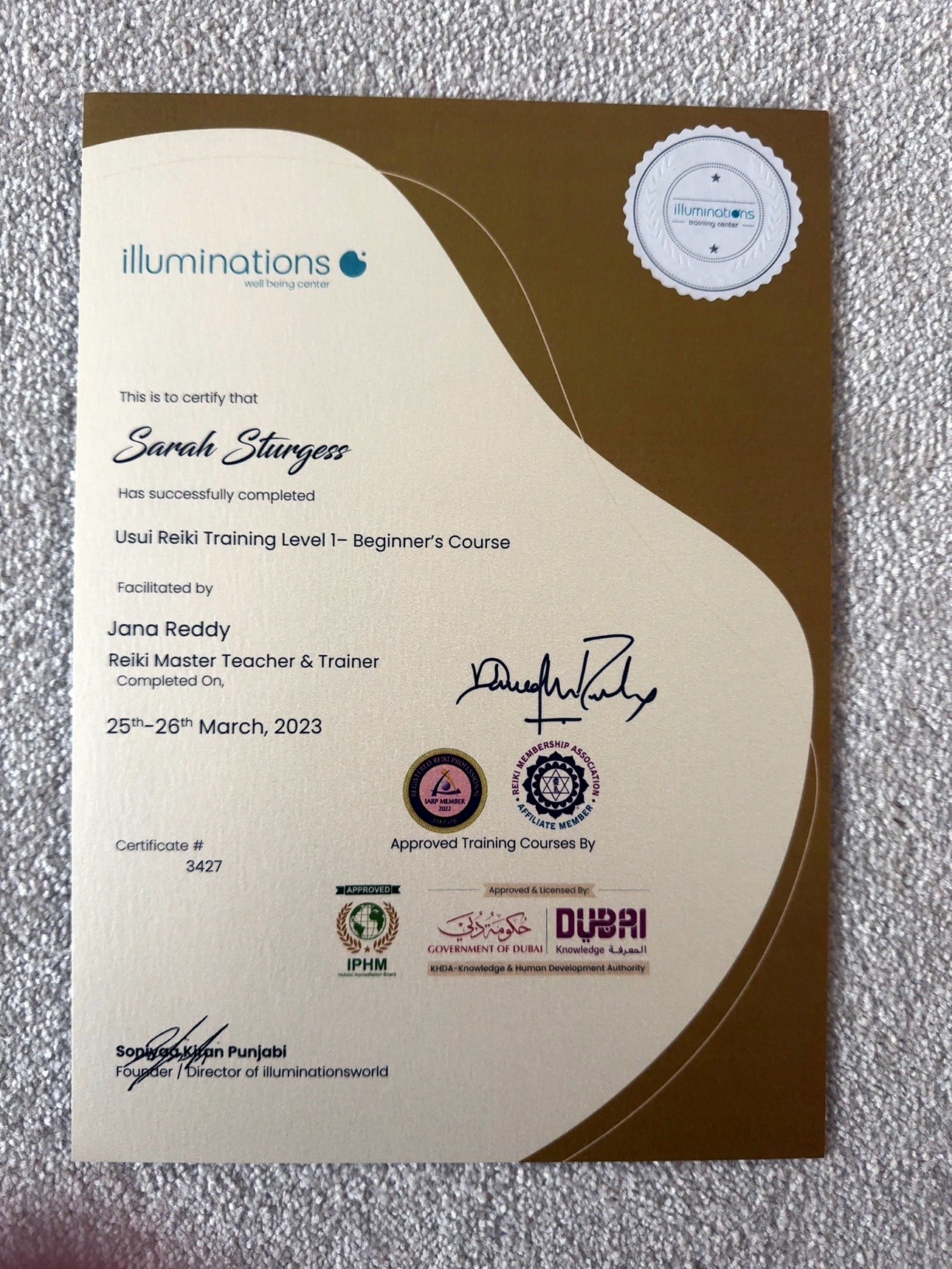 Usui Reiki — Level 1 certificate