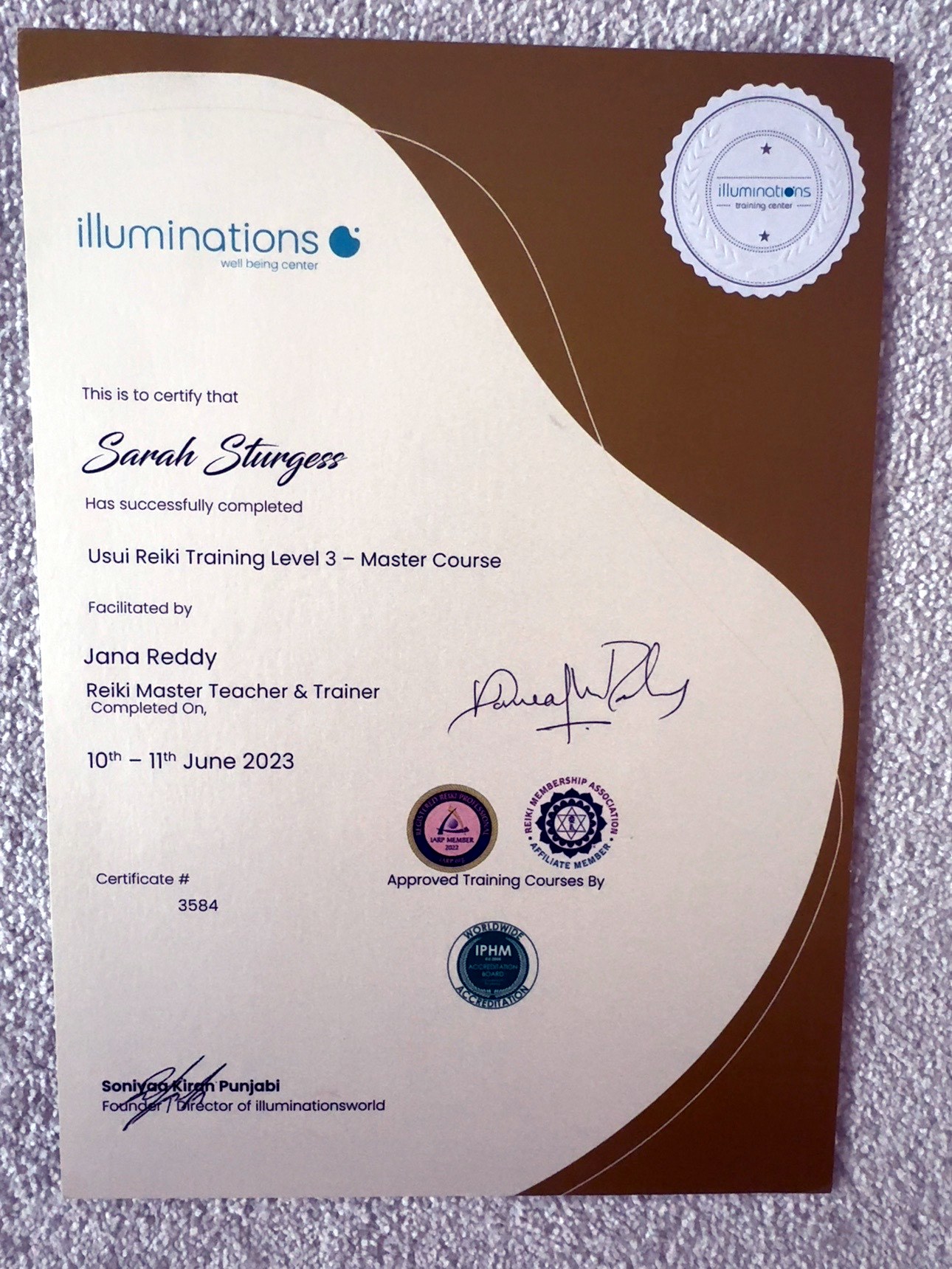 Usui Reiki — Level 3 Master certificate