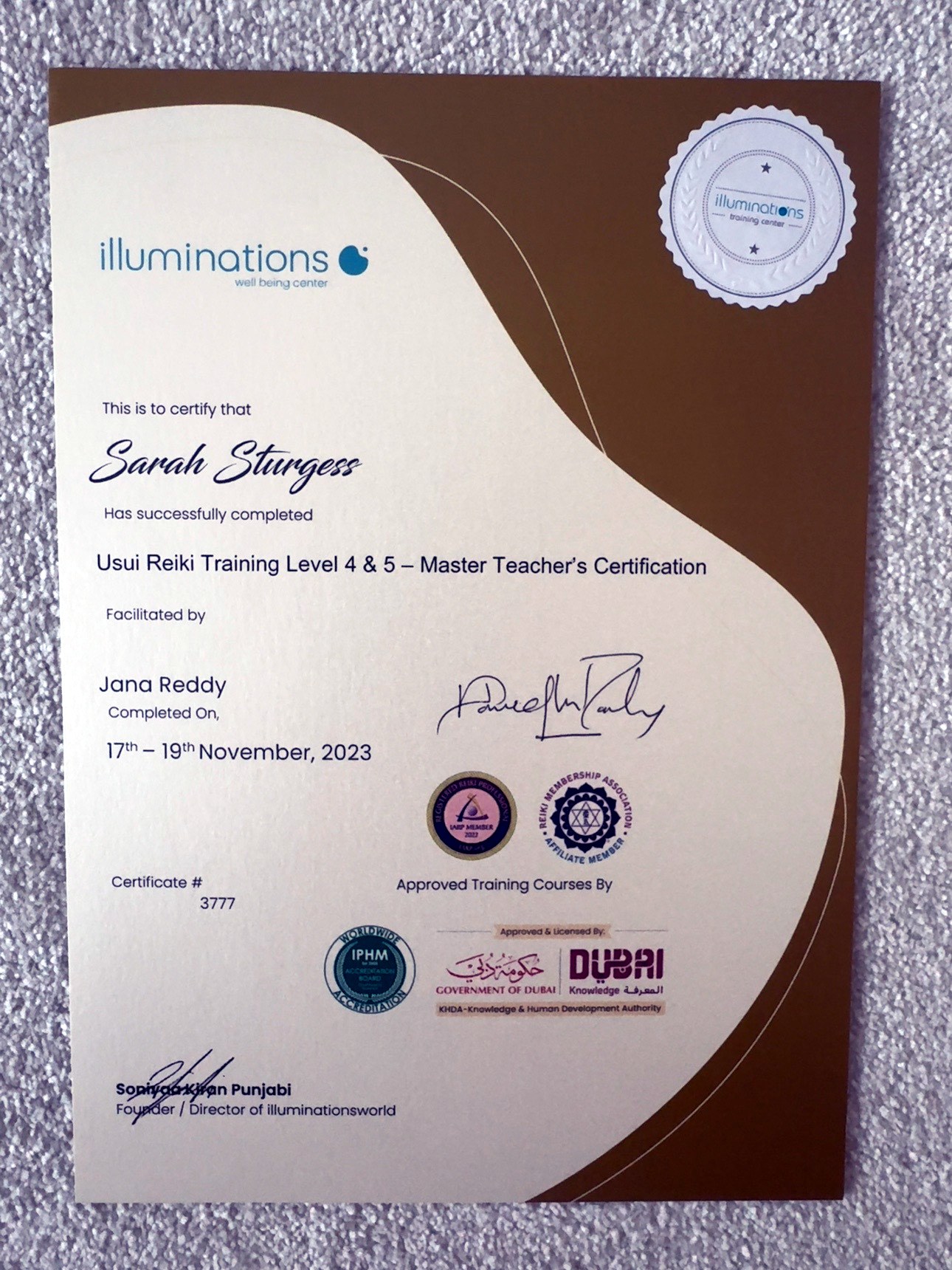 Usui Reiki — Master Teacher certificate